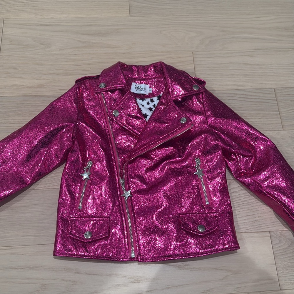 Lola and the Boys Pink Metallic Moto Jacket 6